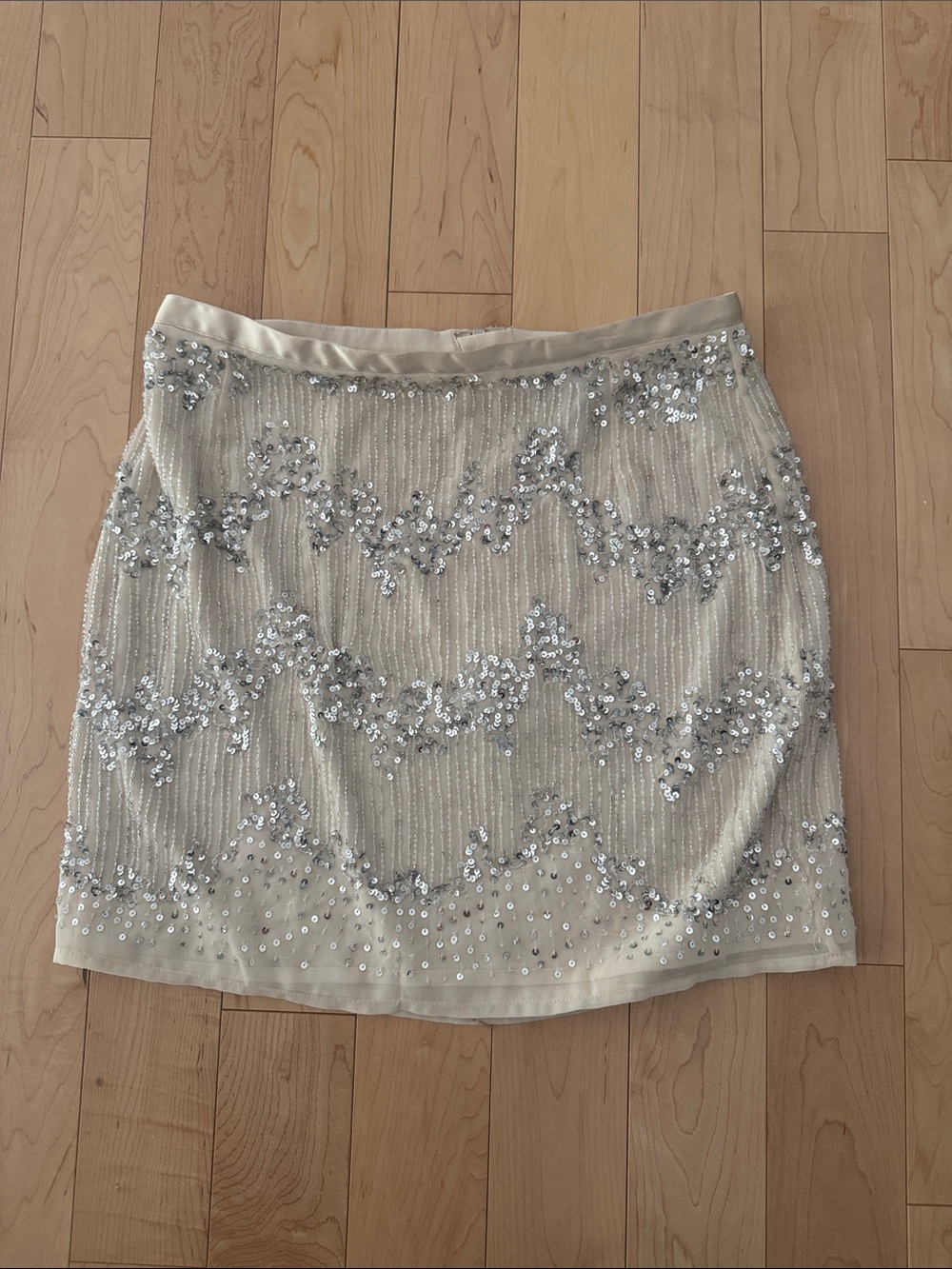 H&M Ivory Mini Skirt with Silver Sequin Embellishment